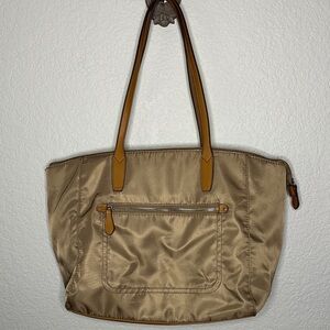 Tan Tote Bag with Trolley Strap